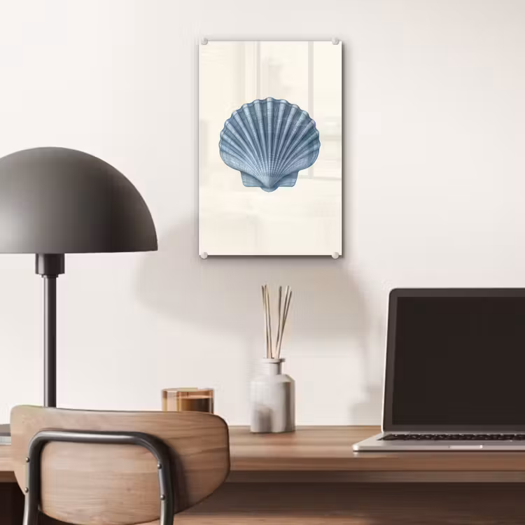Glas schilderij - Ribbels - Blauw - Schelp — 7