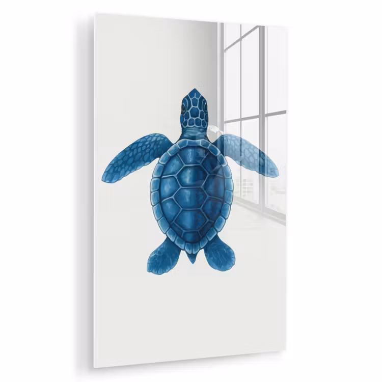 Glas schilderij - Schildpad - Blauw - Schild — 1