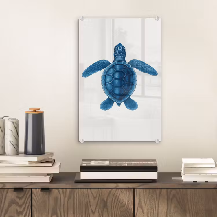Glas schilderij - Schildpad - Blauw - Schild — 2