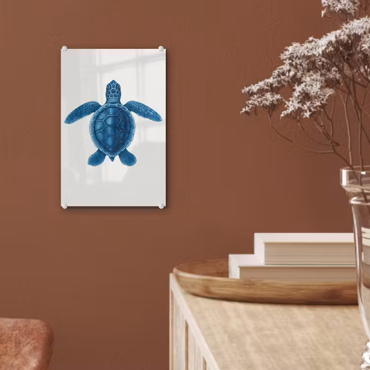Glas schilderij - Schildpad - Blauw - Schild — 6