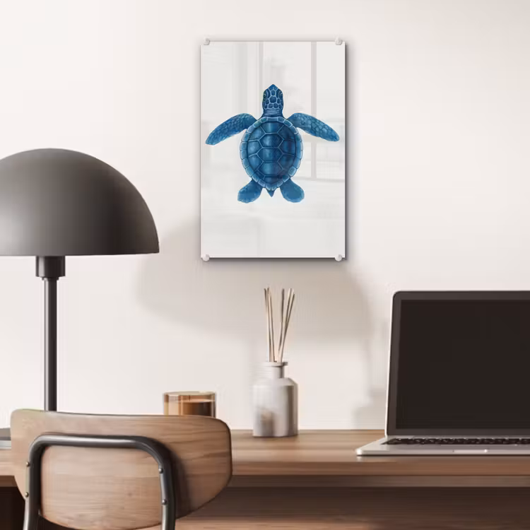 Glas schilderij - Schildpad - Blauw - Schild — 7