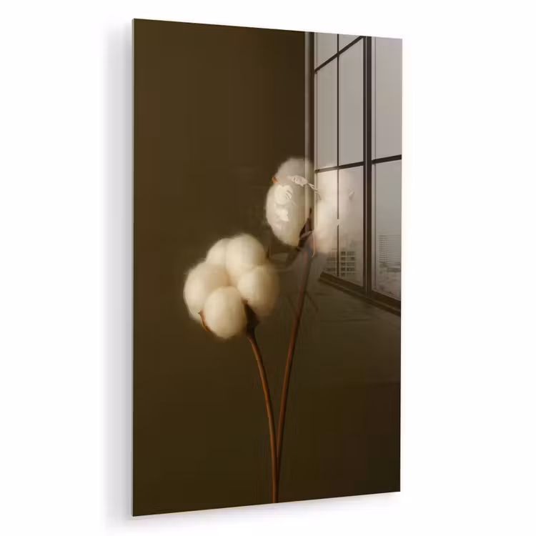 Glas schilderij - Takken - Katoen - Wit - Bollen — 1