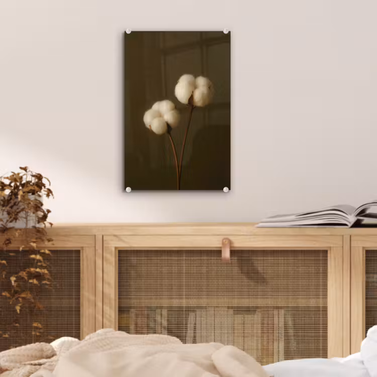 Glas schilderij - Takken - Katoen - Wit - Bollen — 5