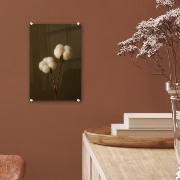 Glas schilderij - Takken - Katoen - Wit - Bollen — 6