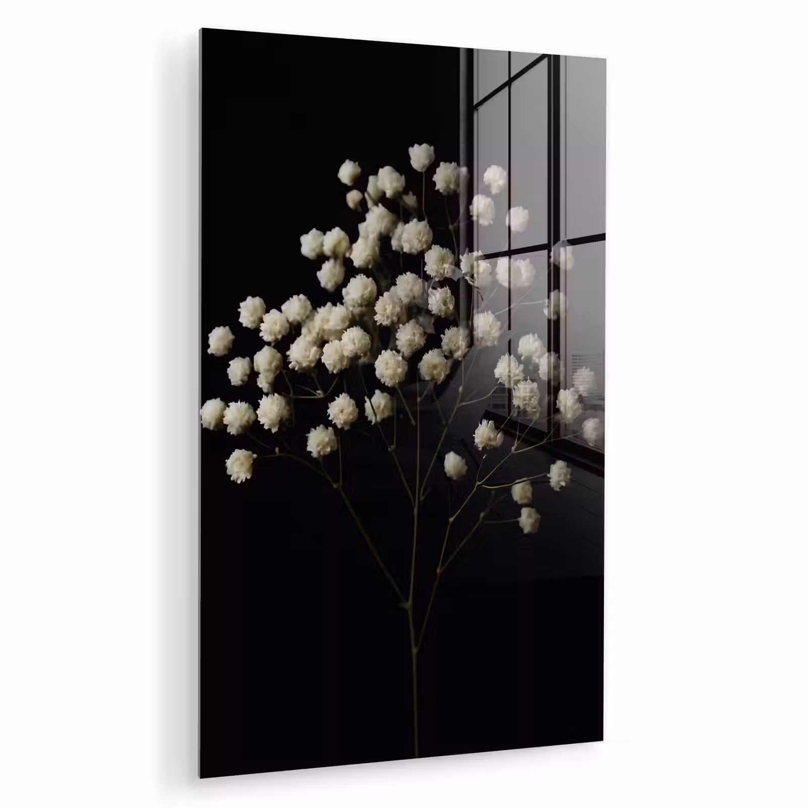 Glas schilderij - Gipskruid - Bloemetjes - Wit - Minimalistisch — 1