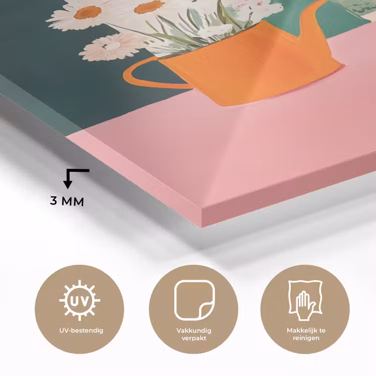 Glas schilderij - Bloemen - Koffie - Raam — 3