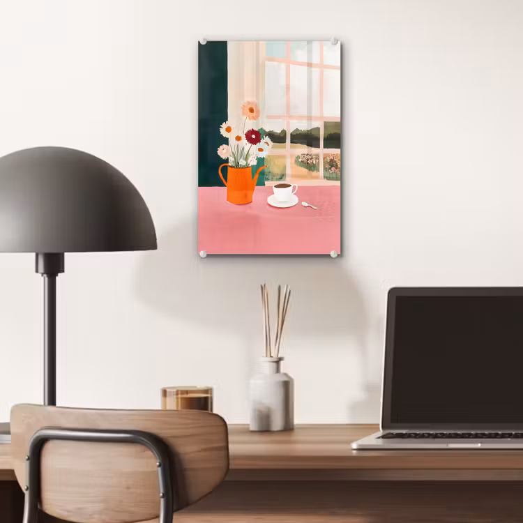 Glas schilderij - Bloemen - Koffie - Raam — 7