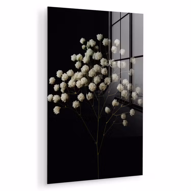 Glas schilderij - Gipskruid - Bloemetjes - Wit - Minimalistisch — 1