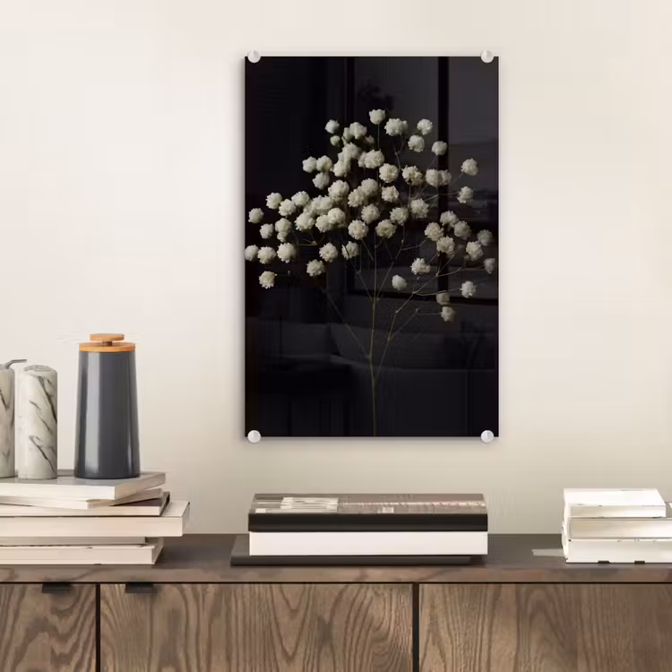 Glas schilderij - Gipskruid - Bloemetjes - Wit - Minimalistisch — 2