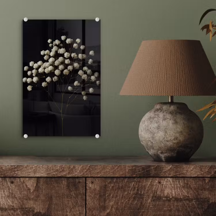 Glas schilderij - Gipskruid - Bloemetjes - Wit - Minimalistisch — 4