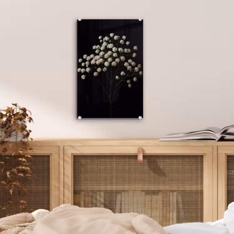 Glas schilderij - Gipskruid - Bloemetjes - Wit - Minimalistisch — 5