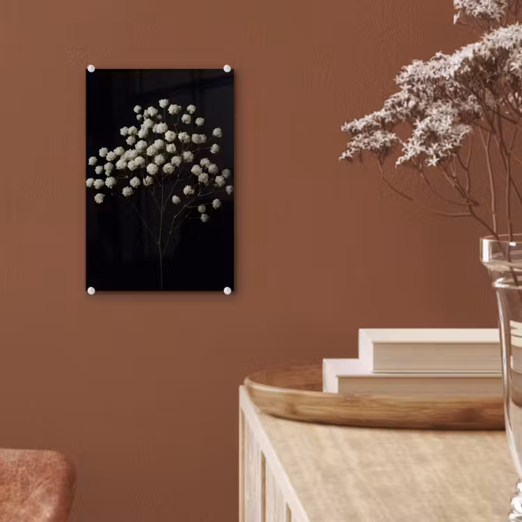 Glas schilderij - Gipskruid - Bloemetjes - Wit - Minimalistisch — 6