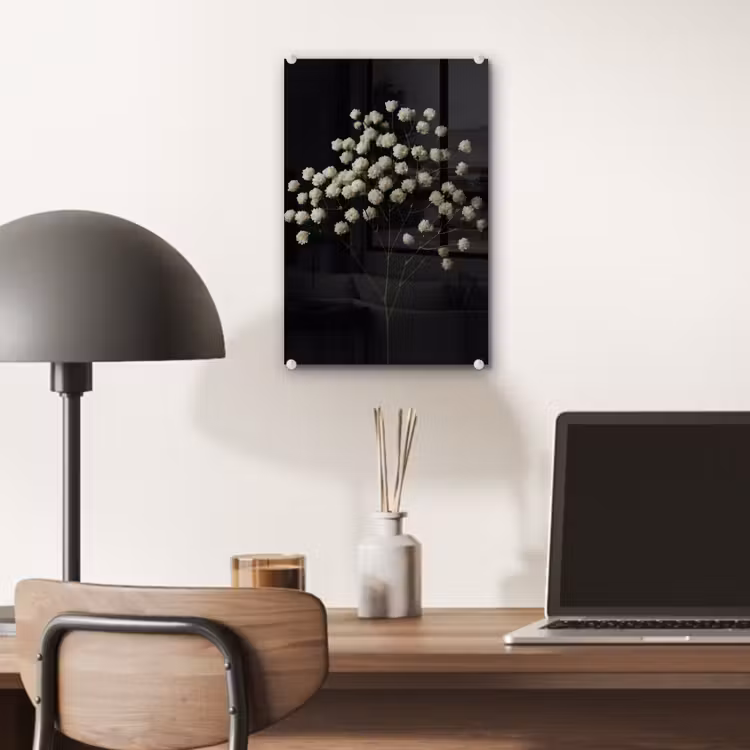 Glas schilderij - Gipskruid - Bloemetjes - Wit - Minimalistisch — 7