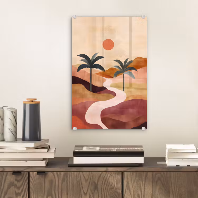 Glas schilderij - Heuvels - Palmbomen - Abstract — 2