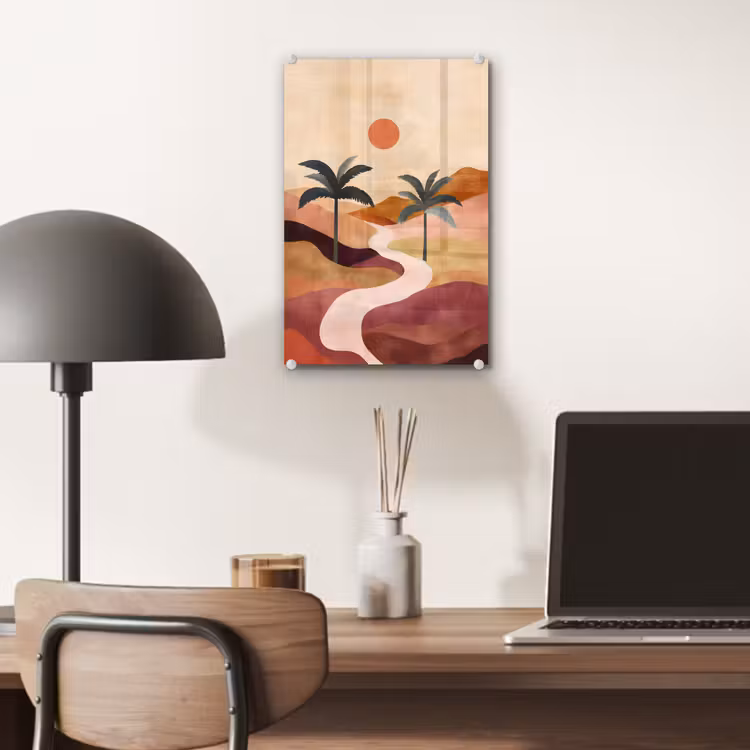 Glas schilderij - Heuvels - Palmbomen - Abstract — 7