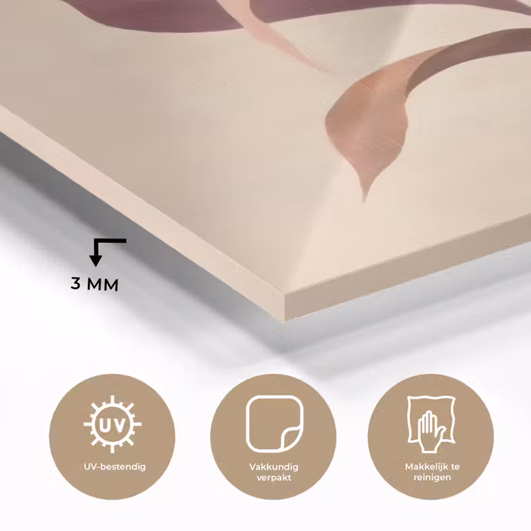 Glas schilderij - Minimalistisch - Bloem - Bladeren - Beige — 3