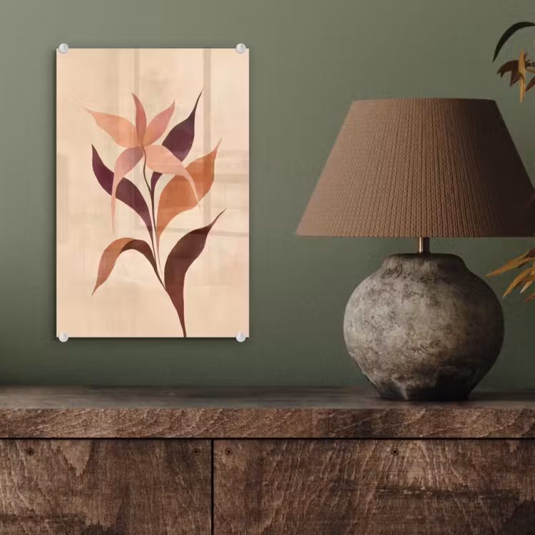 Glas schilderij - Minimalistisch - Bloem - Bladeren - Beige — 4