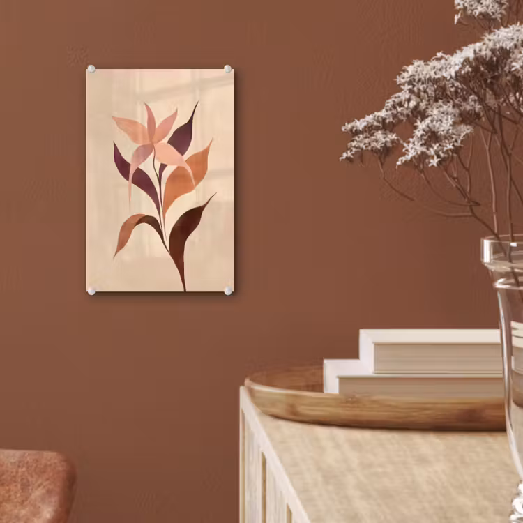 Glas schilderij - Minimalistisch - Bloem - Bladeren - Beige — 6