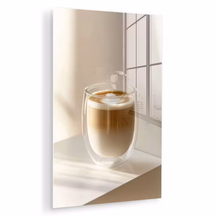 Glas schilderij - Mok - Latte - Minimalistisch - Schaduw — 1
