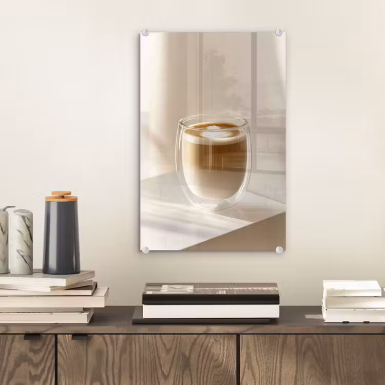 Glas schilderij - Mok - Latte - Minimalistisch - Schaduw — 2