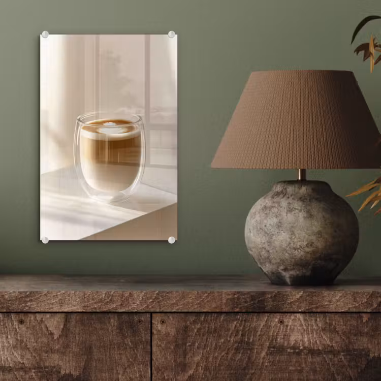 Glas schilderij - Mok - Latte - Minimalistisch - Schaduw — 4
