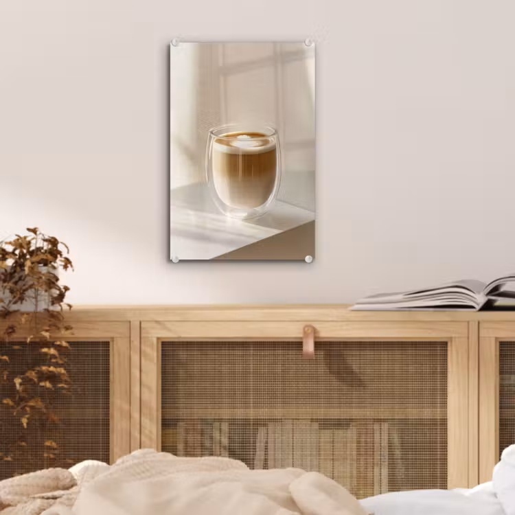 Glas schilderij - Mok - Latte - Minimalistisch - Schaduw — 5