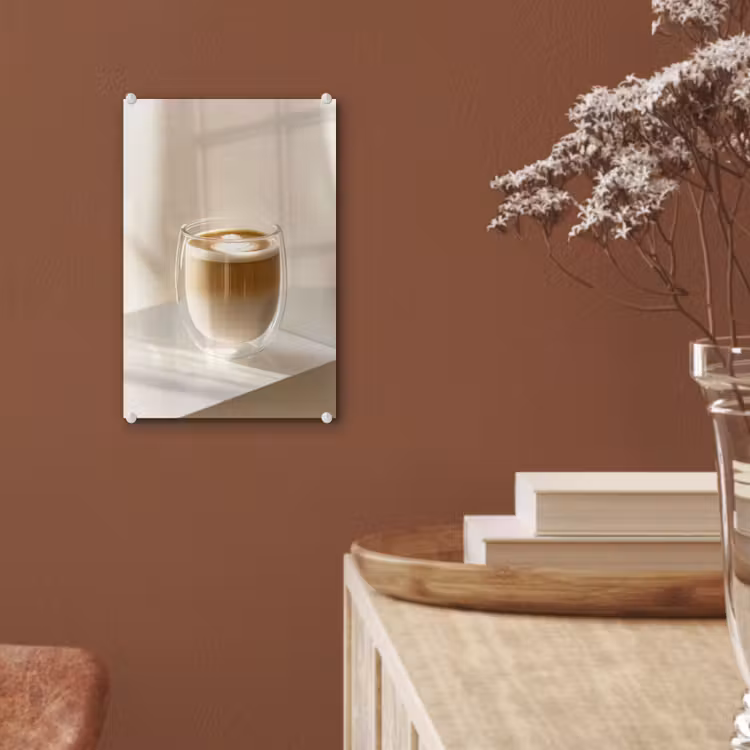 Glas schilderij - Mok - Latte - Minimalistisch - Schaduw — 6