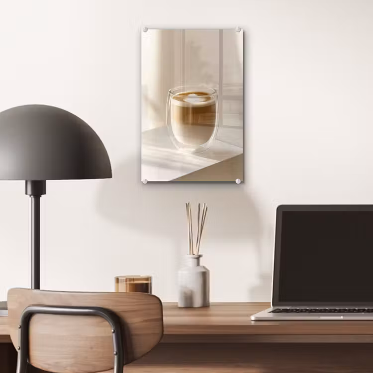 Glas schilderij - Mok - Latte - Minimalistisch - Schaduw — 7