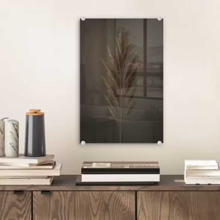 Glas schilderij - Tak - Pluimgras - Donkerbruin — 2