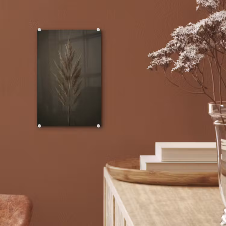 Glas schilderij - Tak - Pluimgras - Donkerbruin — 6