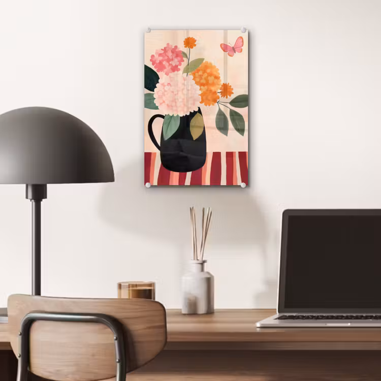 Glas schilderij - Vaas - Bloemen - Vlinder - Rood — 7