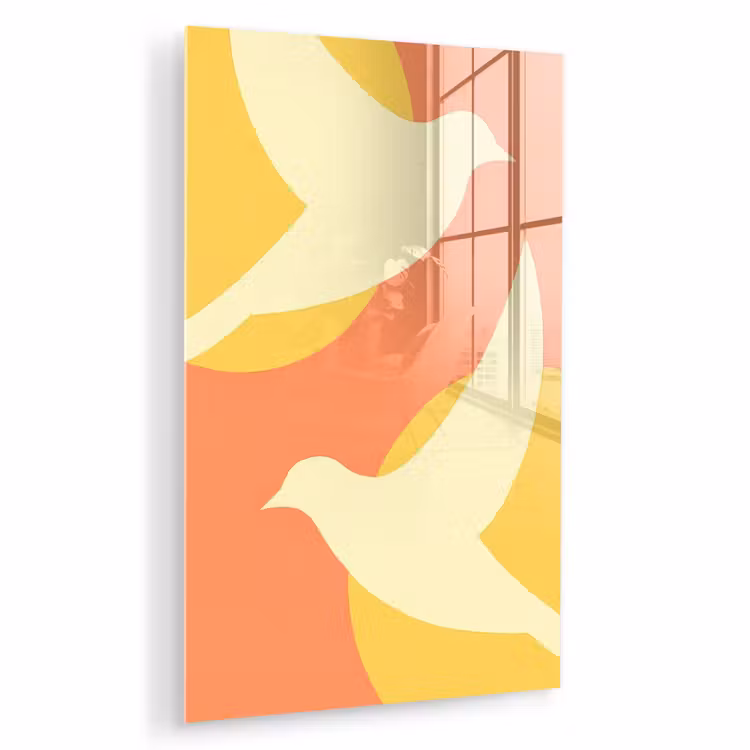 Glas schilderij - Vogels - Cirkels - Geel — 1