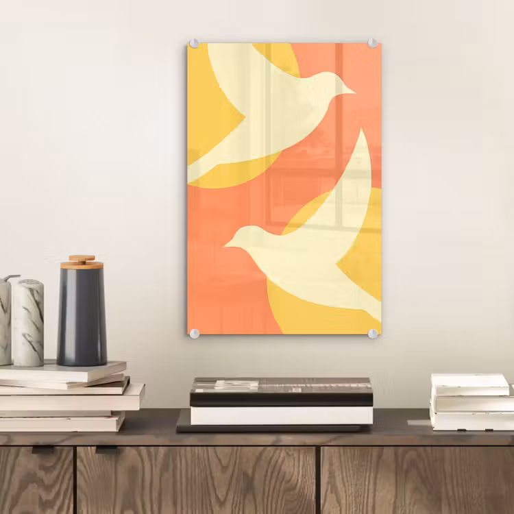 Glas schilderij - Vogels - Cirkels - Geel — 2