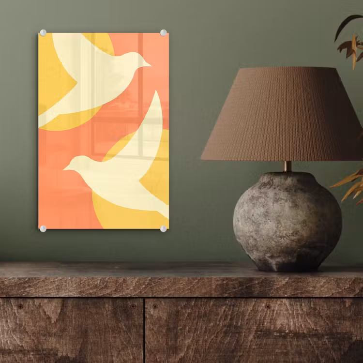 Glas schilderij - Vogels - Cirkels - Geel — 4