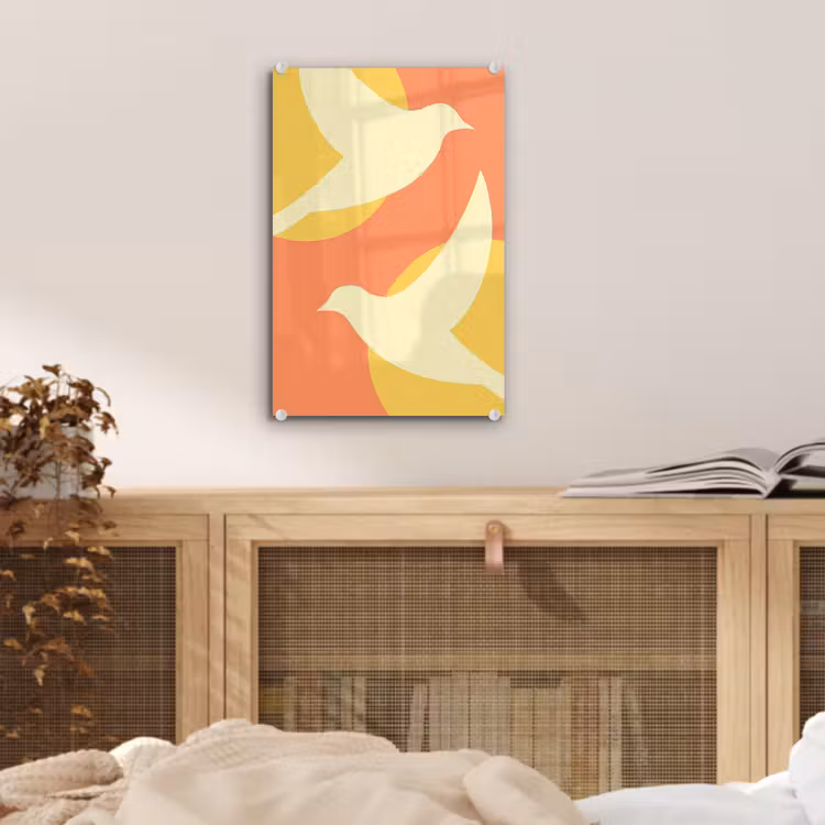 Glas schilderij - Vogels - Cirkels - Geel — 5