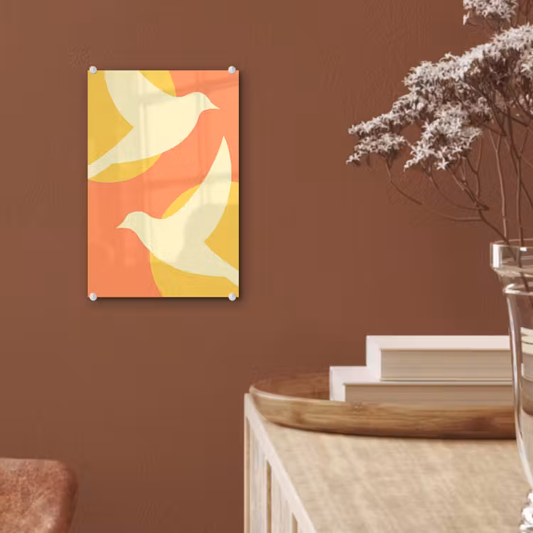 Glas schilderij - Vogels - Cirkels - Geel — 6