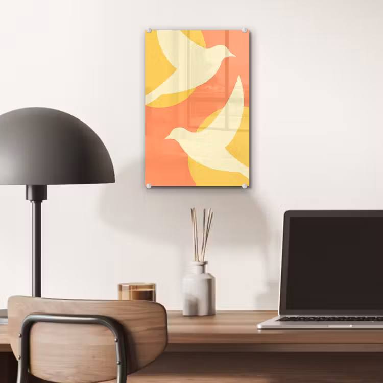 Glas schilderij - Vogels - Cirkels - Geel — 7