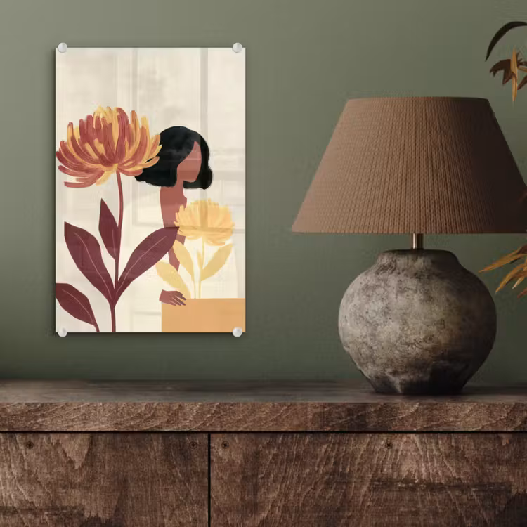 Glas schilderij - Vrouw - Minimalistisch - Bloem — 4