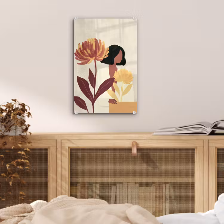 Glas schilderij - Vrouw - Minimalistisch - Bloem — 5