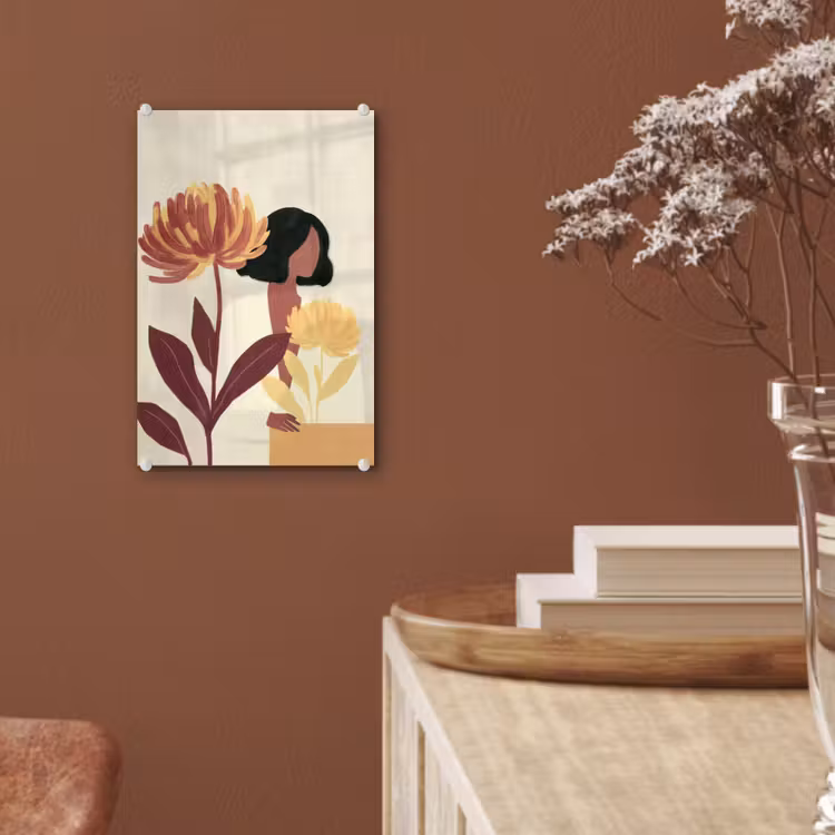 Glas schilderij - Vrouw - Minimalistisch - Bloem — 6