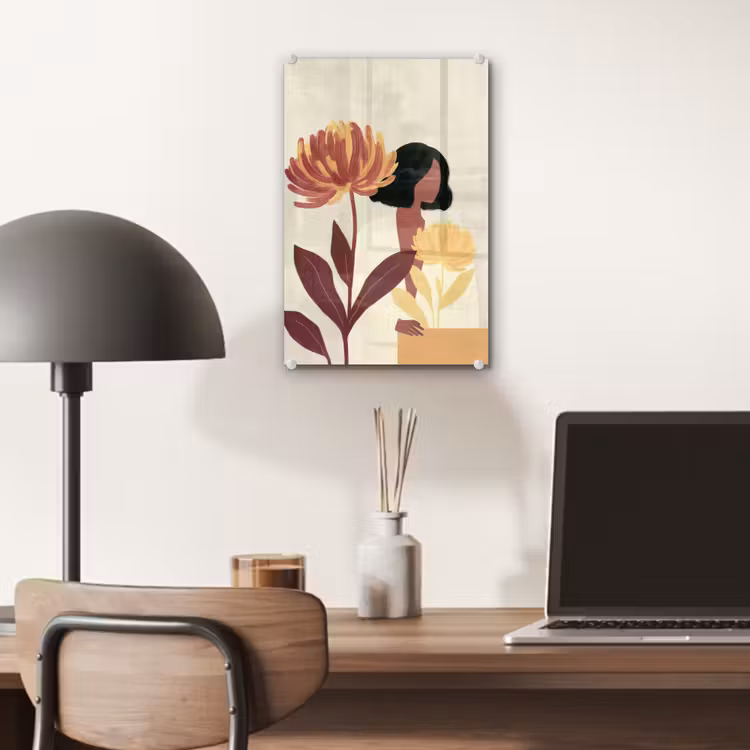 Glas schilderij - Vrouw - Minimalistisch - Bloem — 7