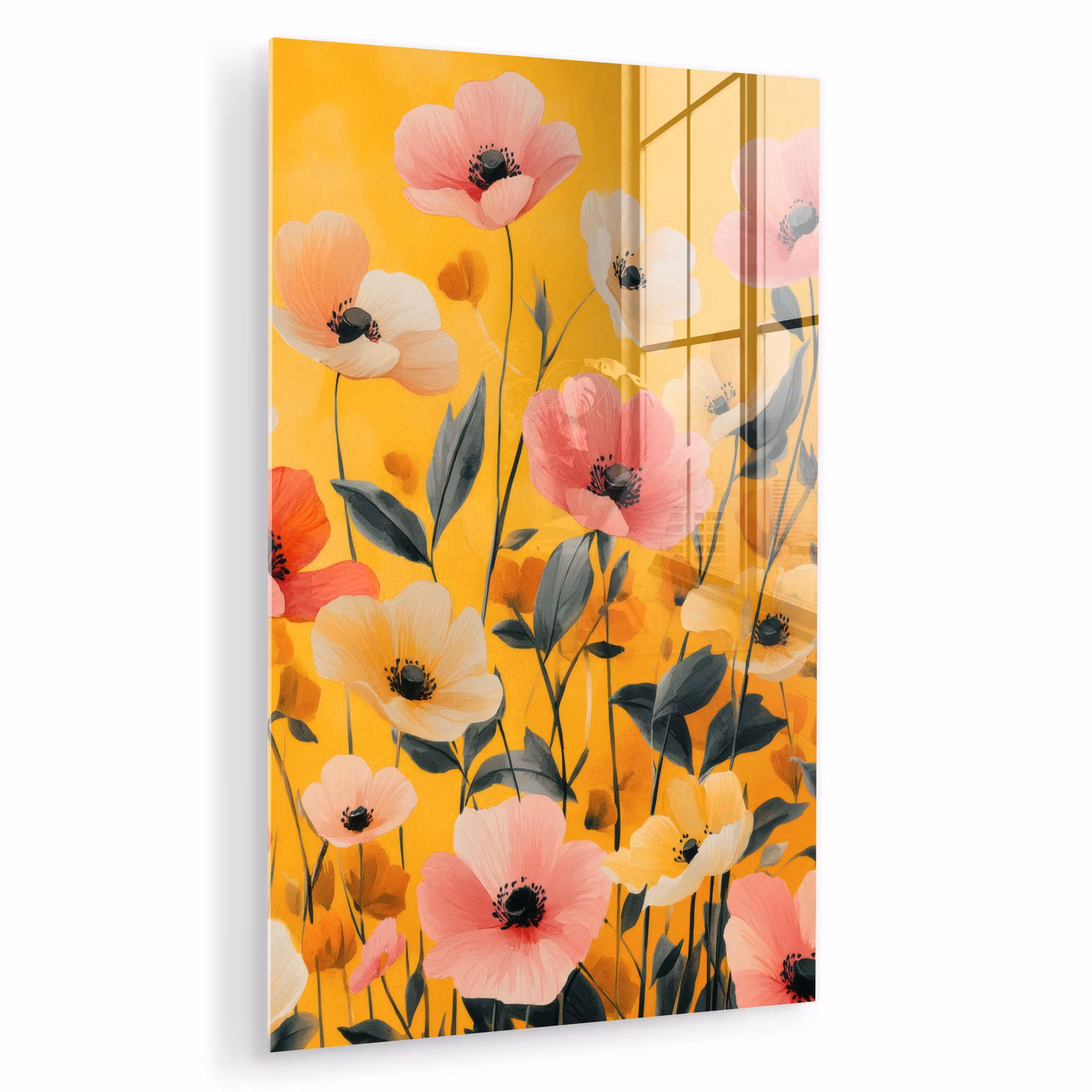 Glas schilderij - Bloemen - Veld - Geel — 1