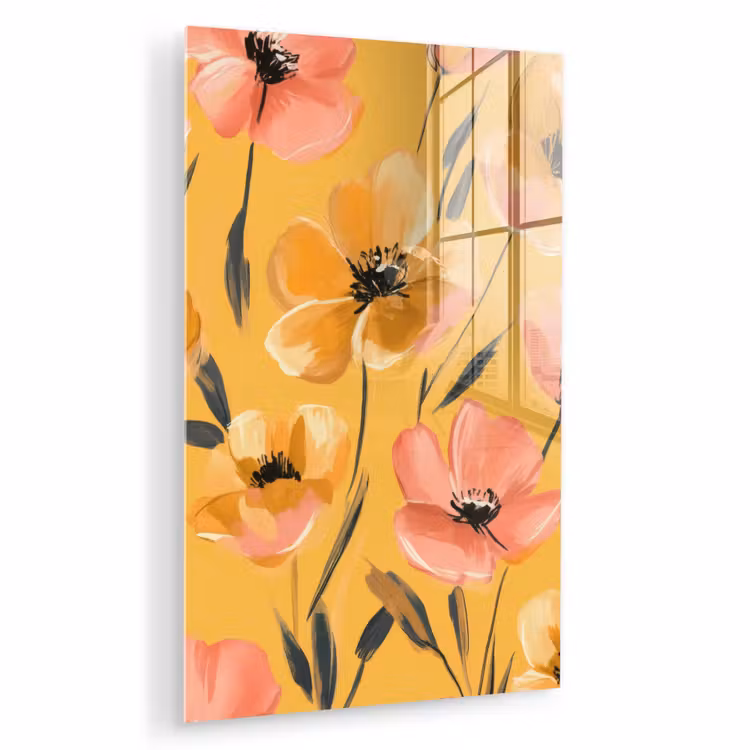Glas schilderij - Bloemen - Geschilderd - Geel — 1