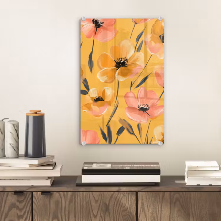 Glas schilderij - Bloemen - Geschilderd - Geel — 2