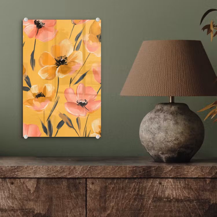 Glas schilderij - Bloemen - Geschilderd - Geel — 4