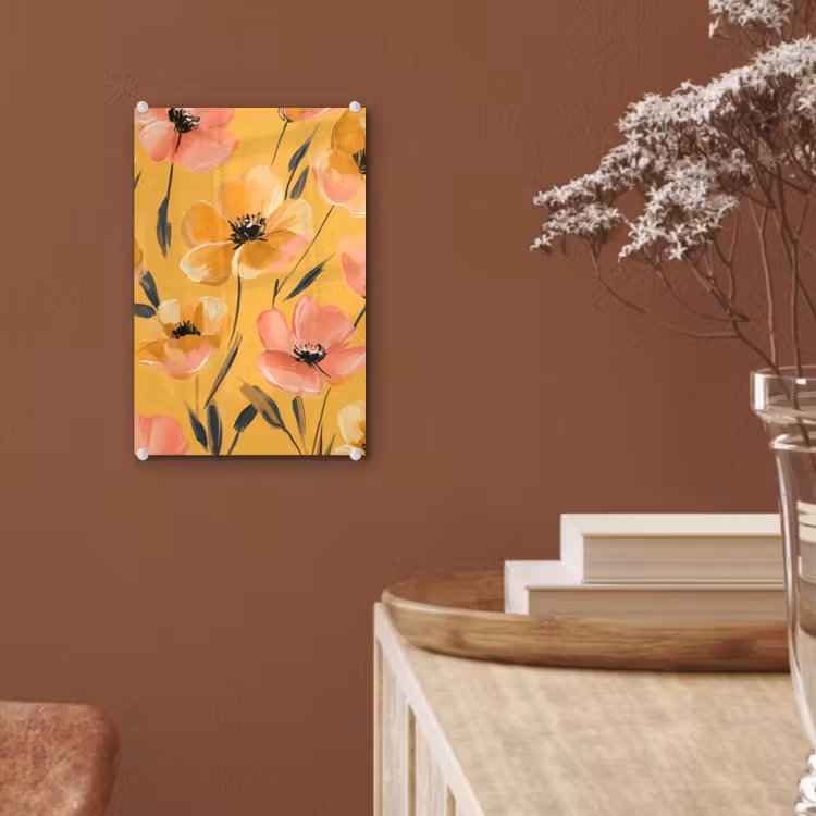 Glas schilderij - Bloemen - Geschilderd - Geel — 6