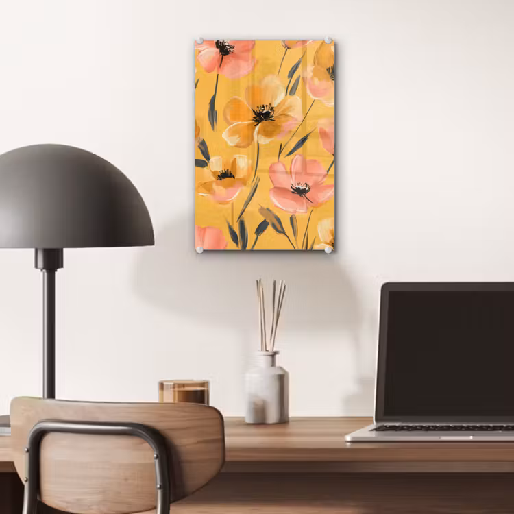 Glas schilderij - Bloemen - Geschilderd - Geel — 7