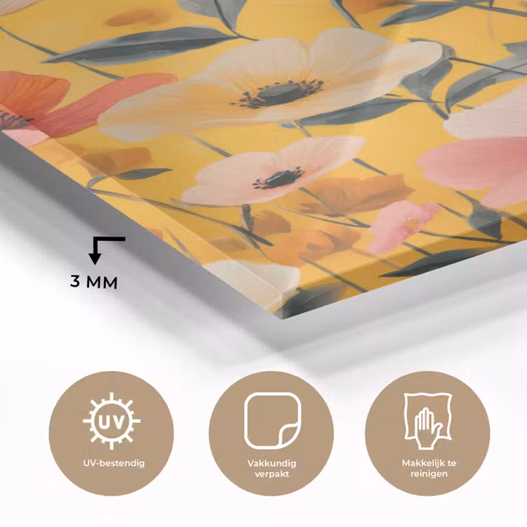 Glas schilderij - Bloemen - Veld - Geel — 3