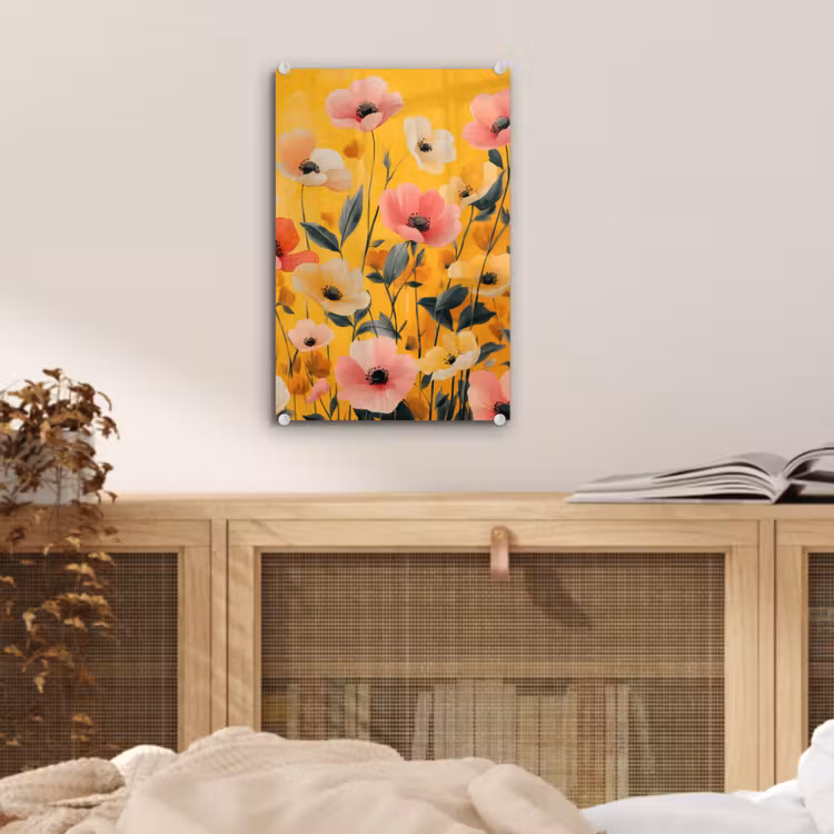 Glas schilderij - Bloemen - Veld - Geel — 5