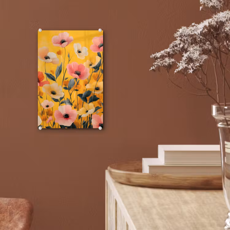 Glas schilderij - Bloemen - Veld - Geel — 6